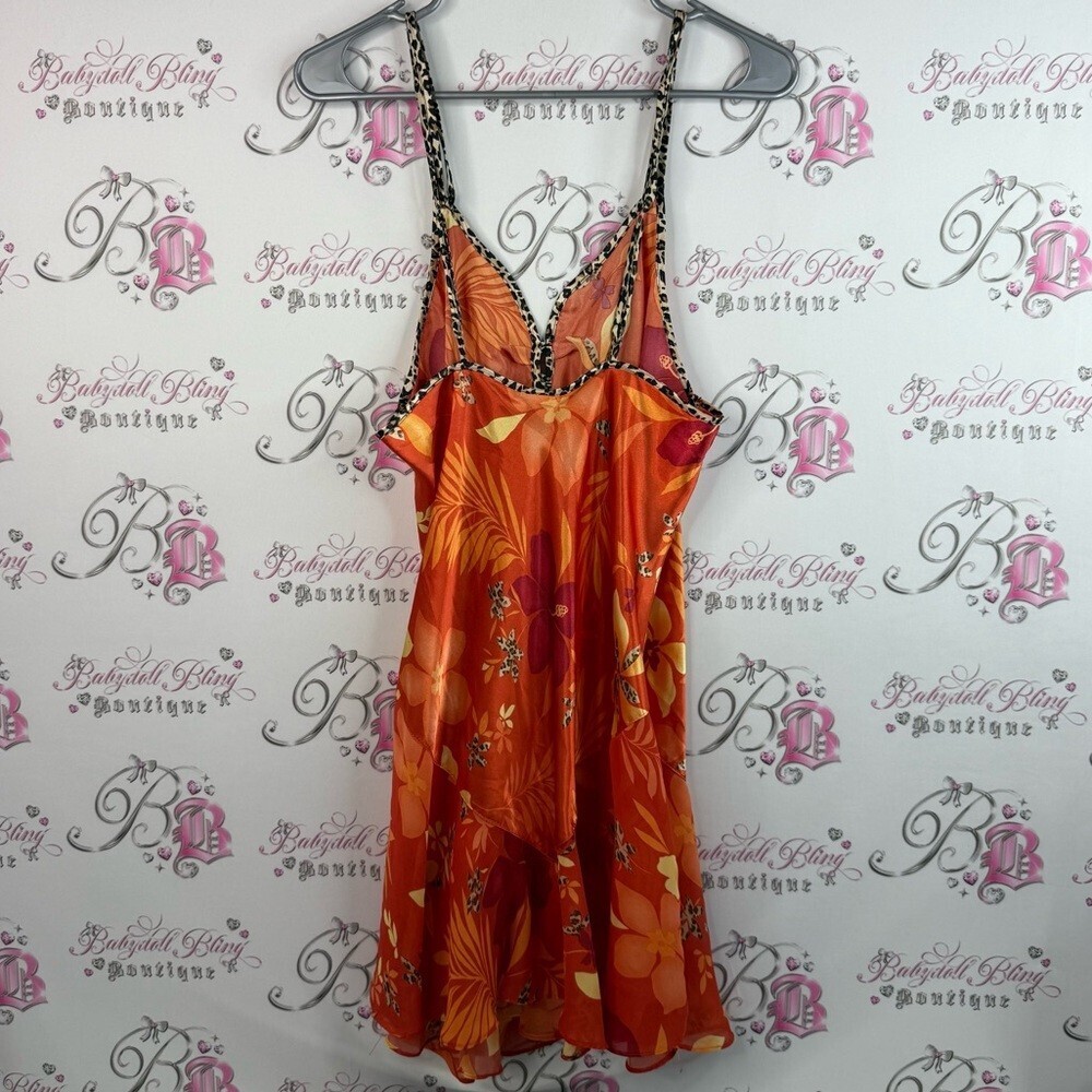 Secret Treasures dress shiny tropical cheetah print trim Coral Floral Dress - Picture 2 of 12